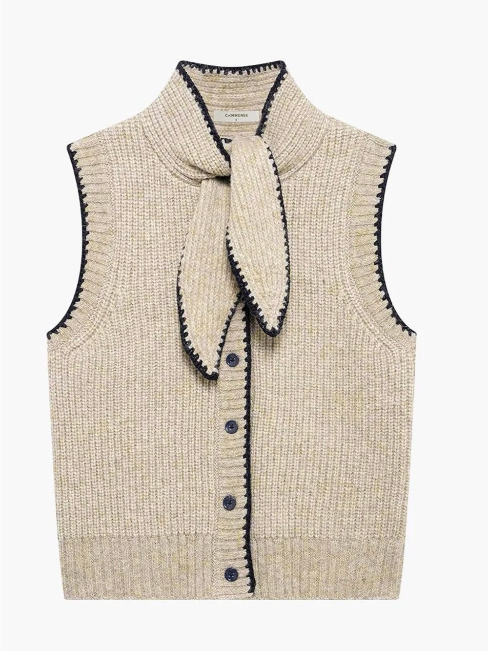 NWT- Commense - Tie Neck Contrast Trim Button Sweater Vest